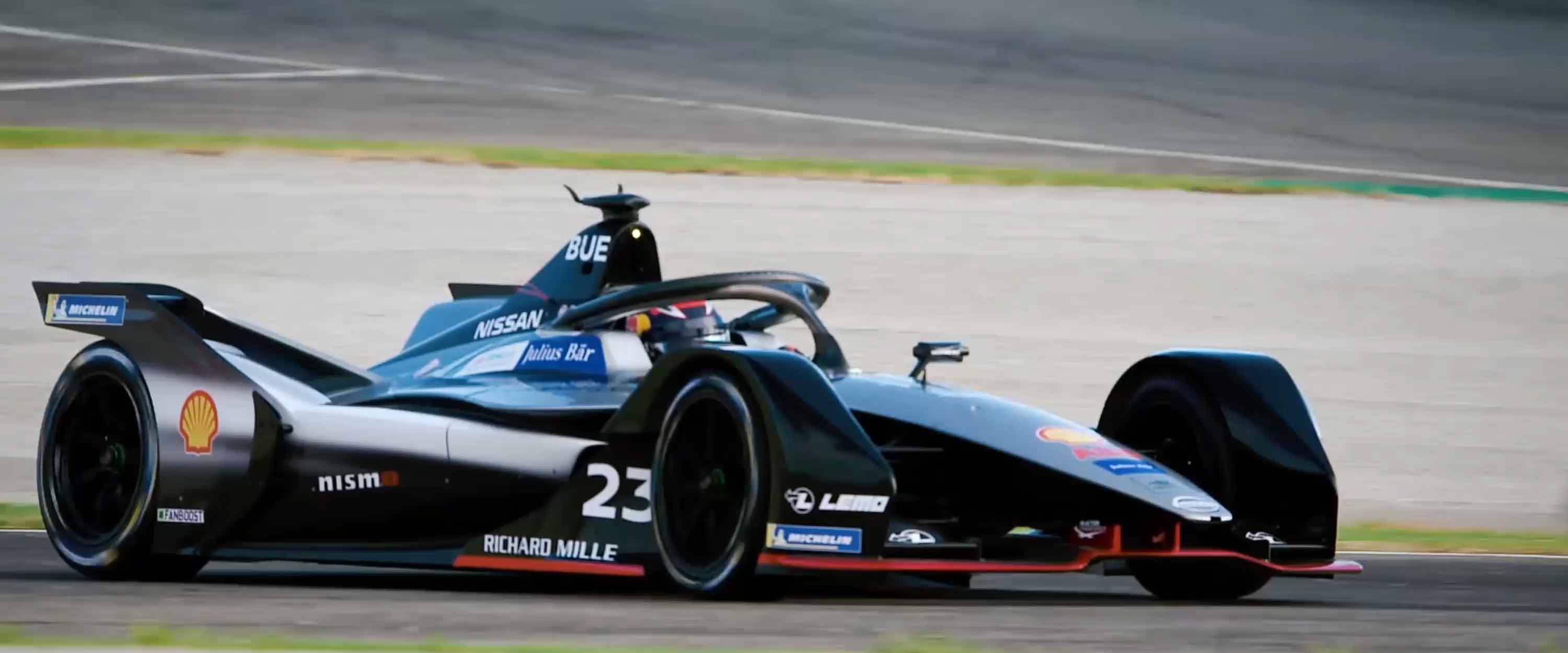 Nissan Formula E racer driving on track